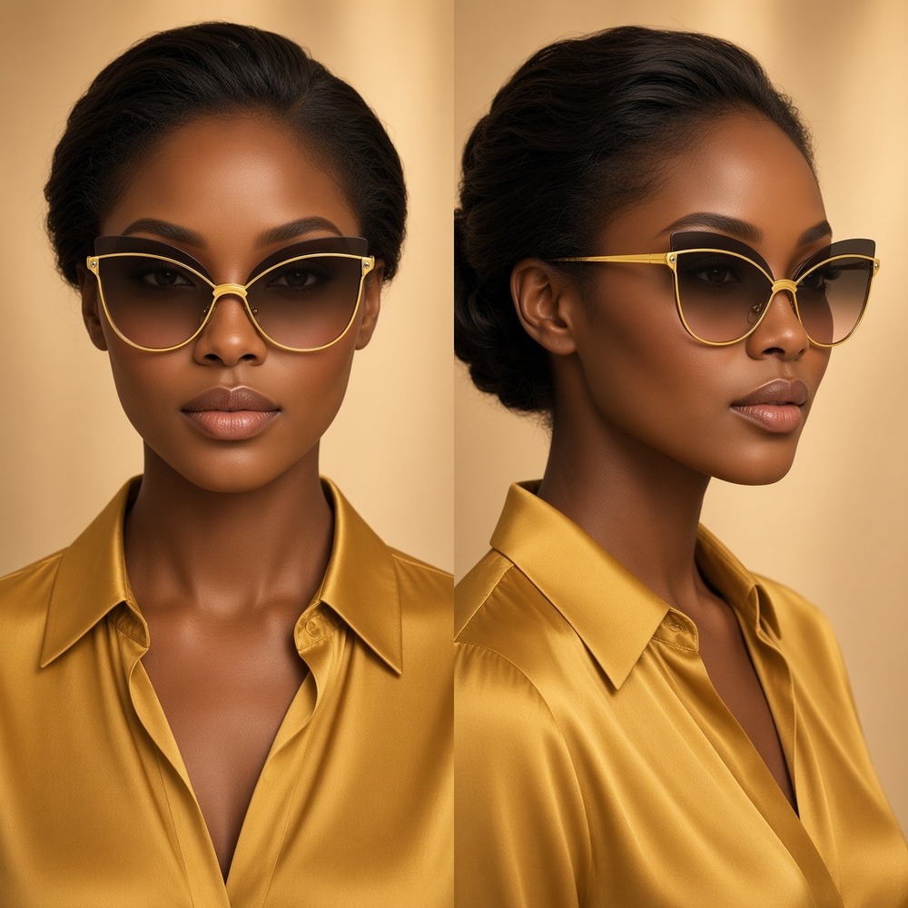 Gold Cat Eye Sunglasses Gradient Brown Pink Winged Butterfly Metal Women Shape